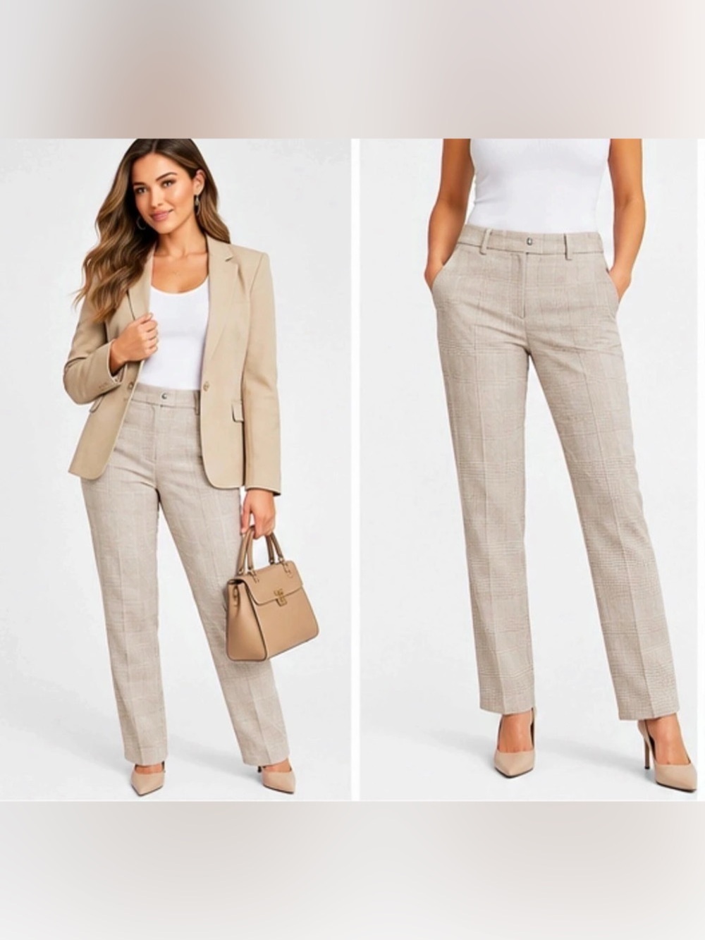 H&M Women’s Beige Plaid Tailored Pants – Size US 4 / EUR 36